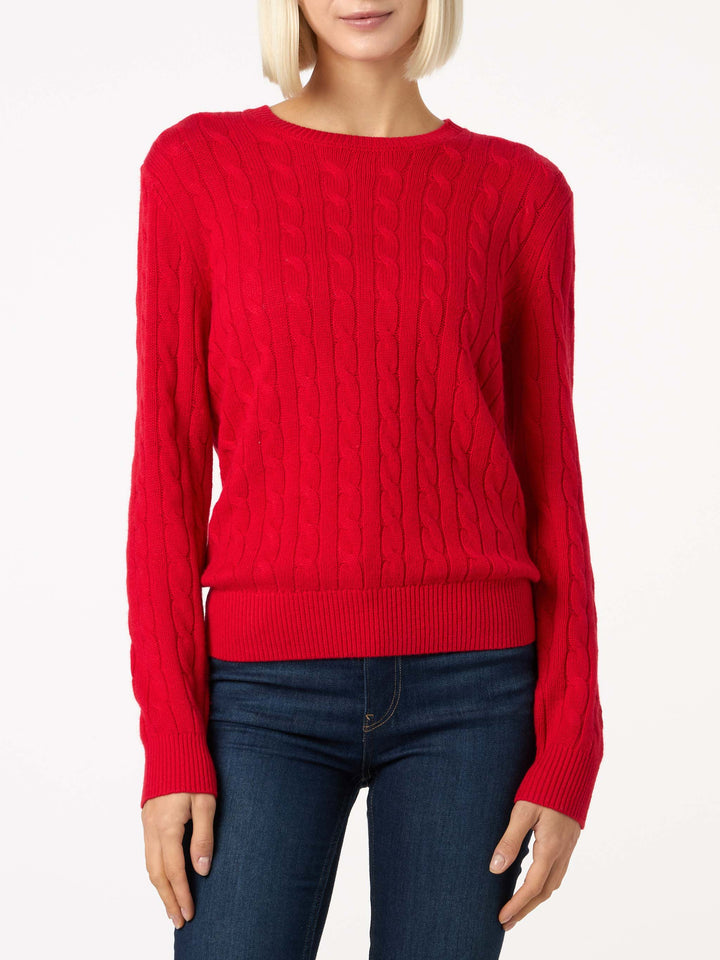 Woman cashmere blend cable knit red sweater Sorbonne - MC2 Saint Barth