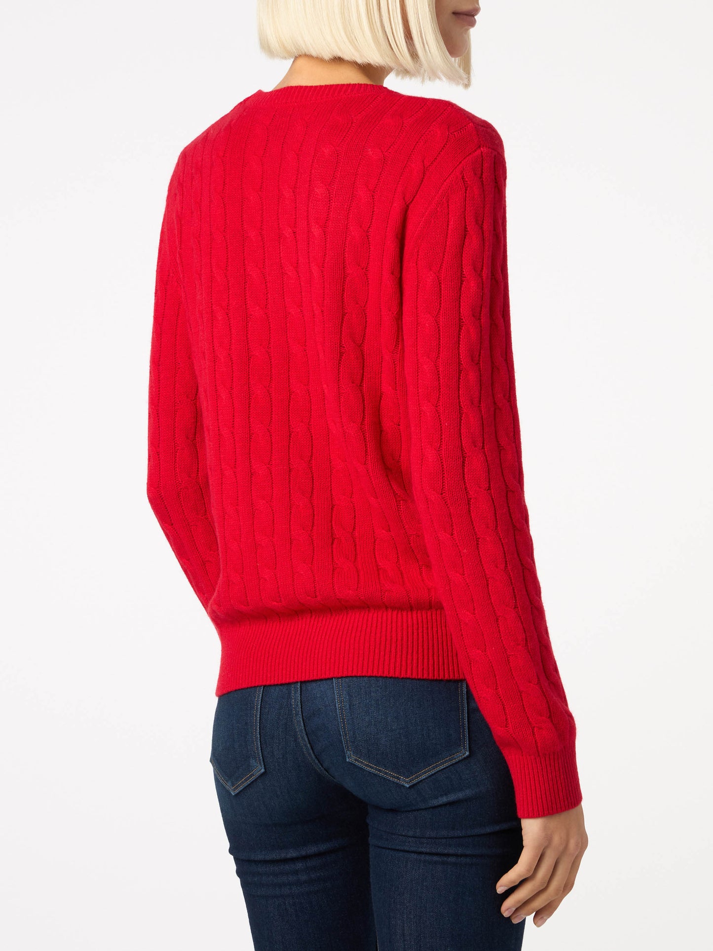 Woman cashmere blend cable knit red sweater Sorbonne - MC2 Saint Barth