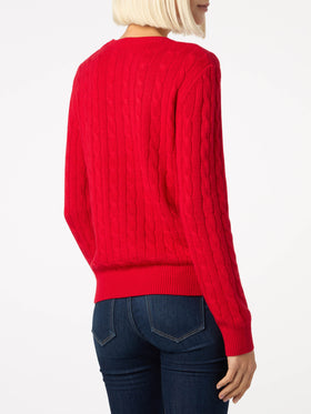 Woman cashmere blend cable knit red sweater Sorbonne - MC2 Saint Barth