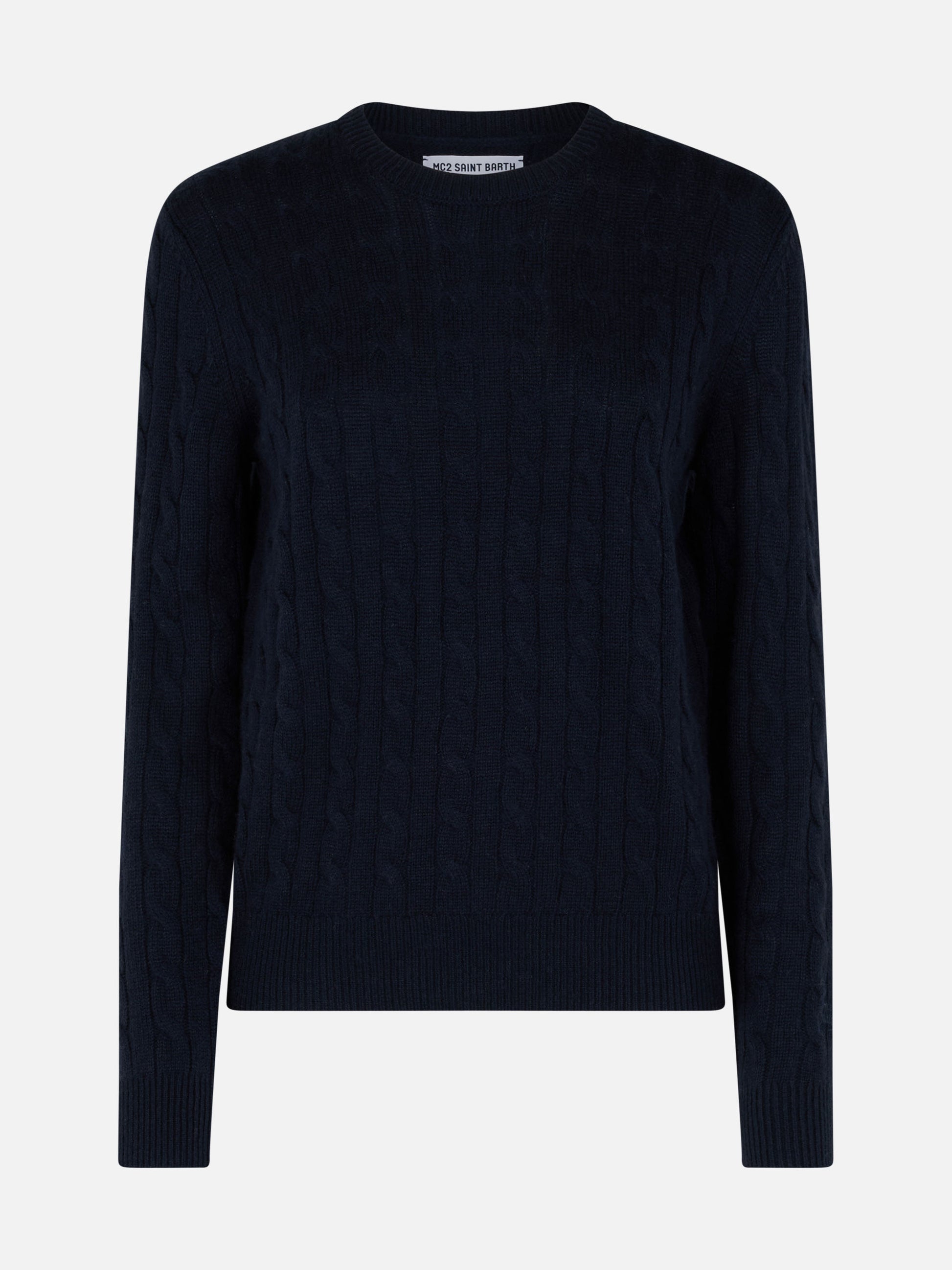 Woman cashmere blend cable knit navy blue sweater Sorbonne - MC2 Saint Barth