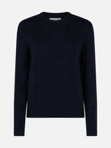 Maglione da donna blu navy in maglia in misto cashmere Sorbonne