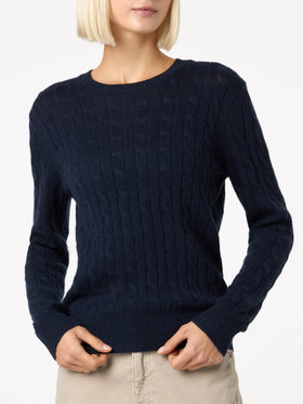 Woman cashmere blend cable knit navy blue sweater Sorbonne