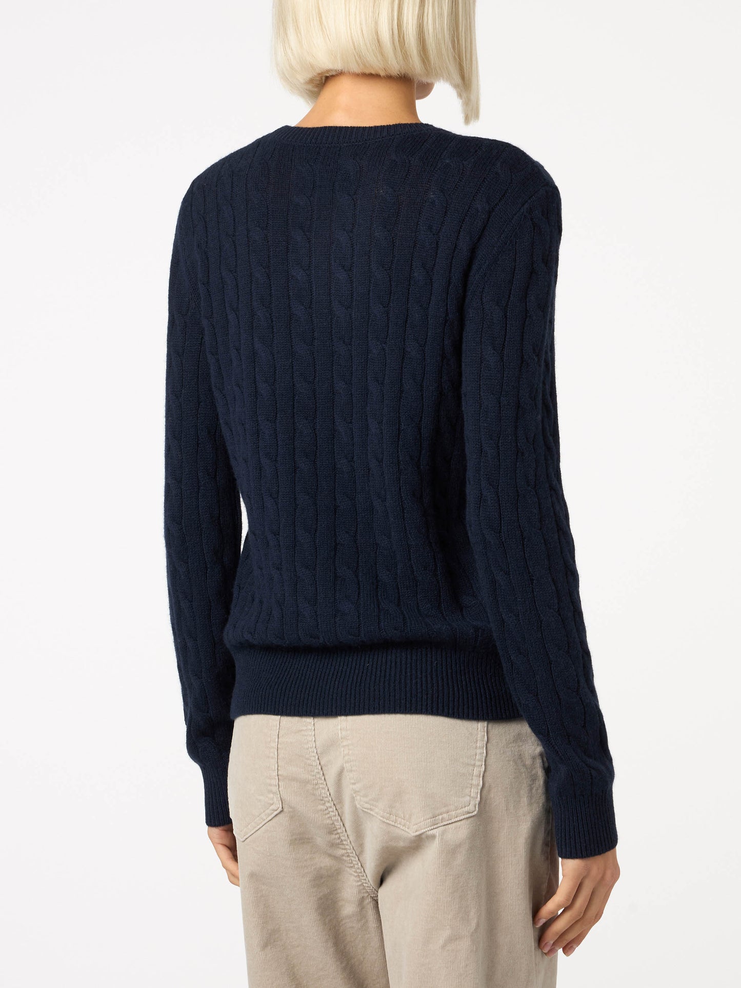 Woman cashmere blend cable knit navy blue sweater Sorbonne - MC2 Saint Barth