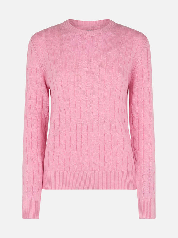 Woman blended cashmere cable knit pink sweater Sorbonne