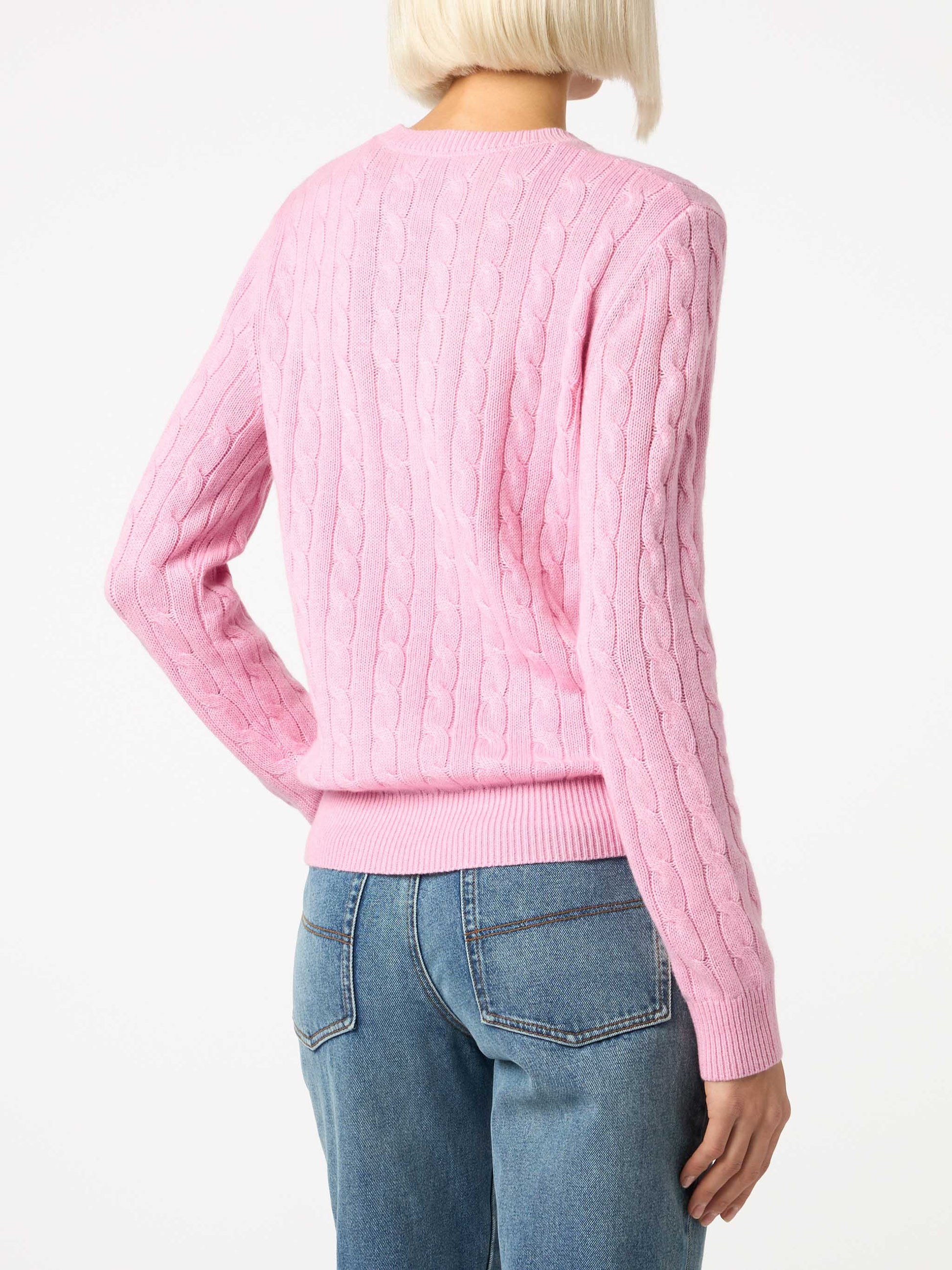 Woman cashmere blend cable knit pink sweater Sorbonne - MC2 Saint Barth