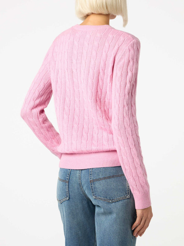 Woman cashmere blend cable knit pink sweater Sorbonne