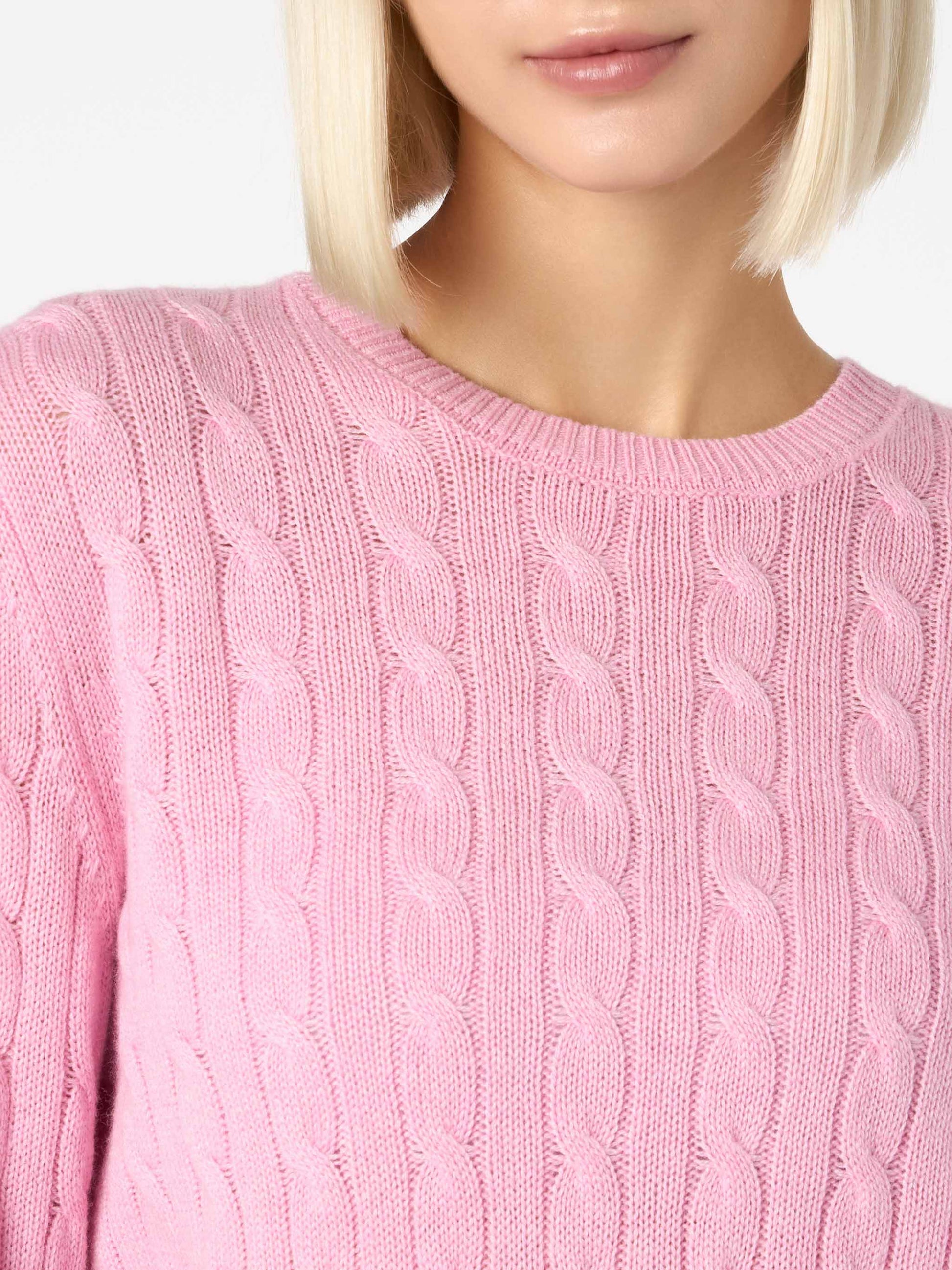 Woman cashmere blend cable knit pink sweater Sorbonne - MC2 Saint Barth