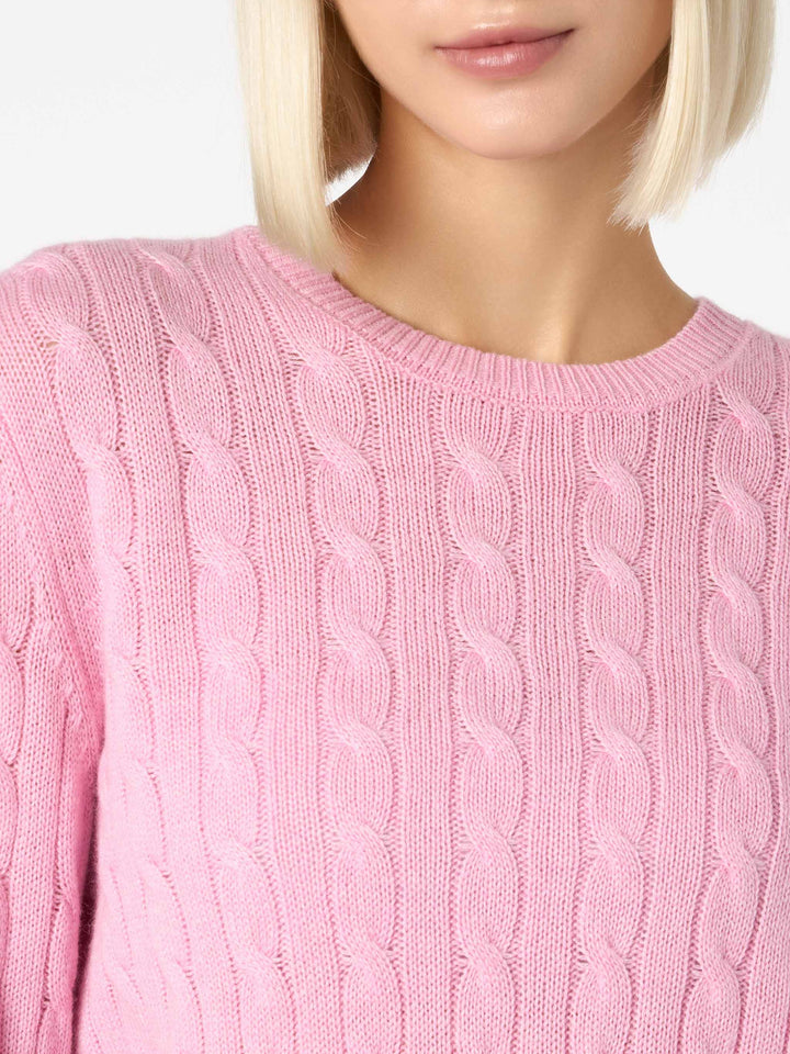 Woman cashmere blend cable knit pink sweater Sorbonne - MC2 Saint Barth