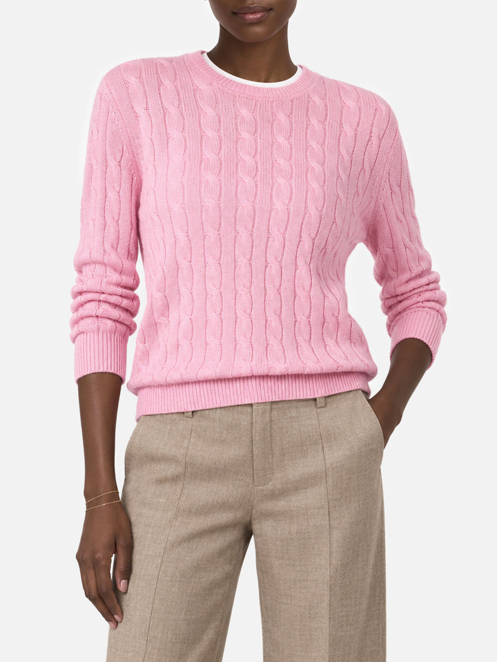 CASHMERE BLEND cable knit pink sweater Sorbonne