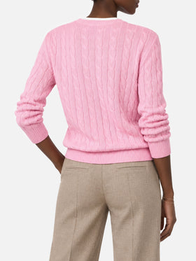 Jersey rosa Sorbonne de punto trenzado en mezcla de cashmere 