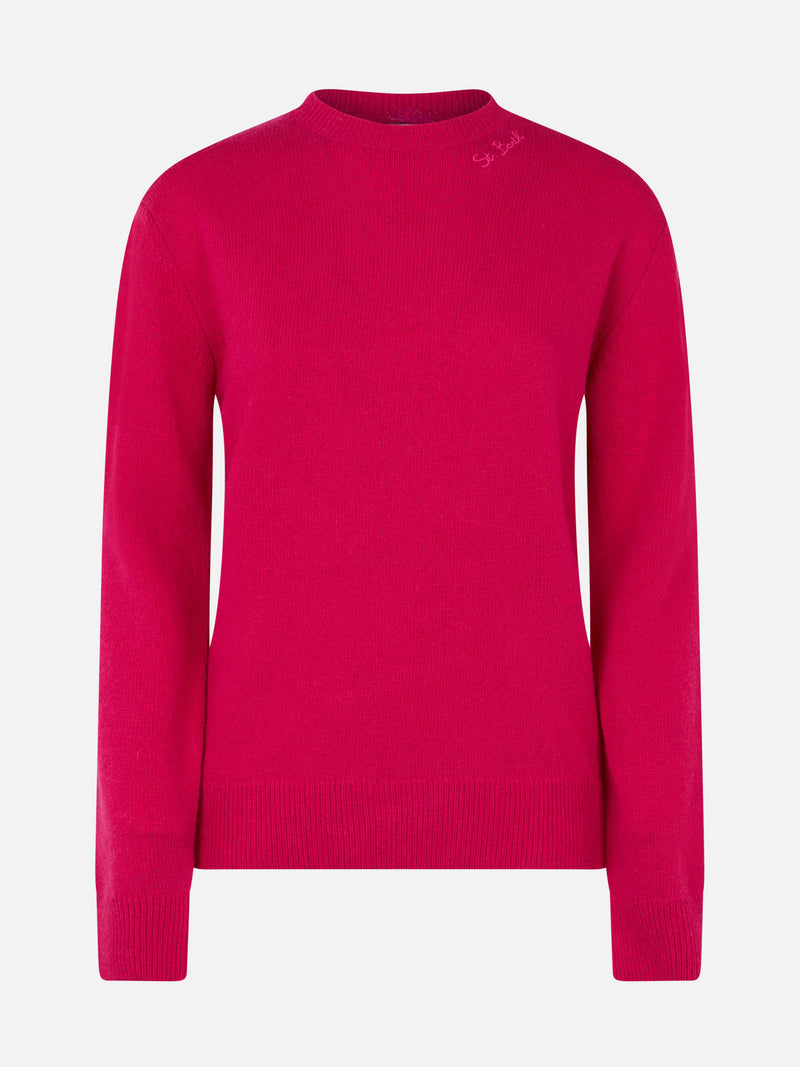 Woman blended cashmere fucsia sweater Sorbonne