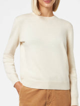 Maglione da donna in puro cashmere bianco panna Sorbonne