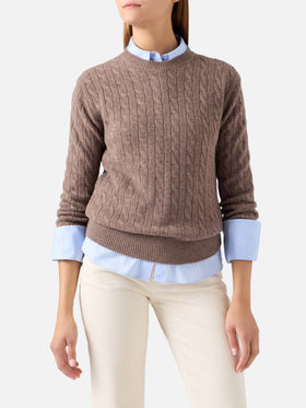 Nut Sorbonne wool crewneck knit with cable stitch