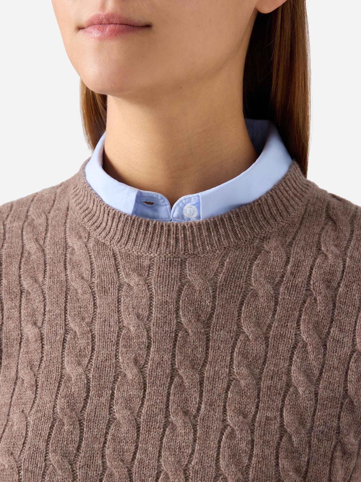 Nut Sorbonne wool crewneck knit with cable stitch