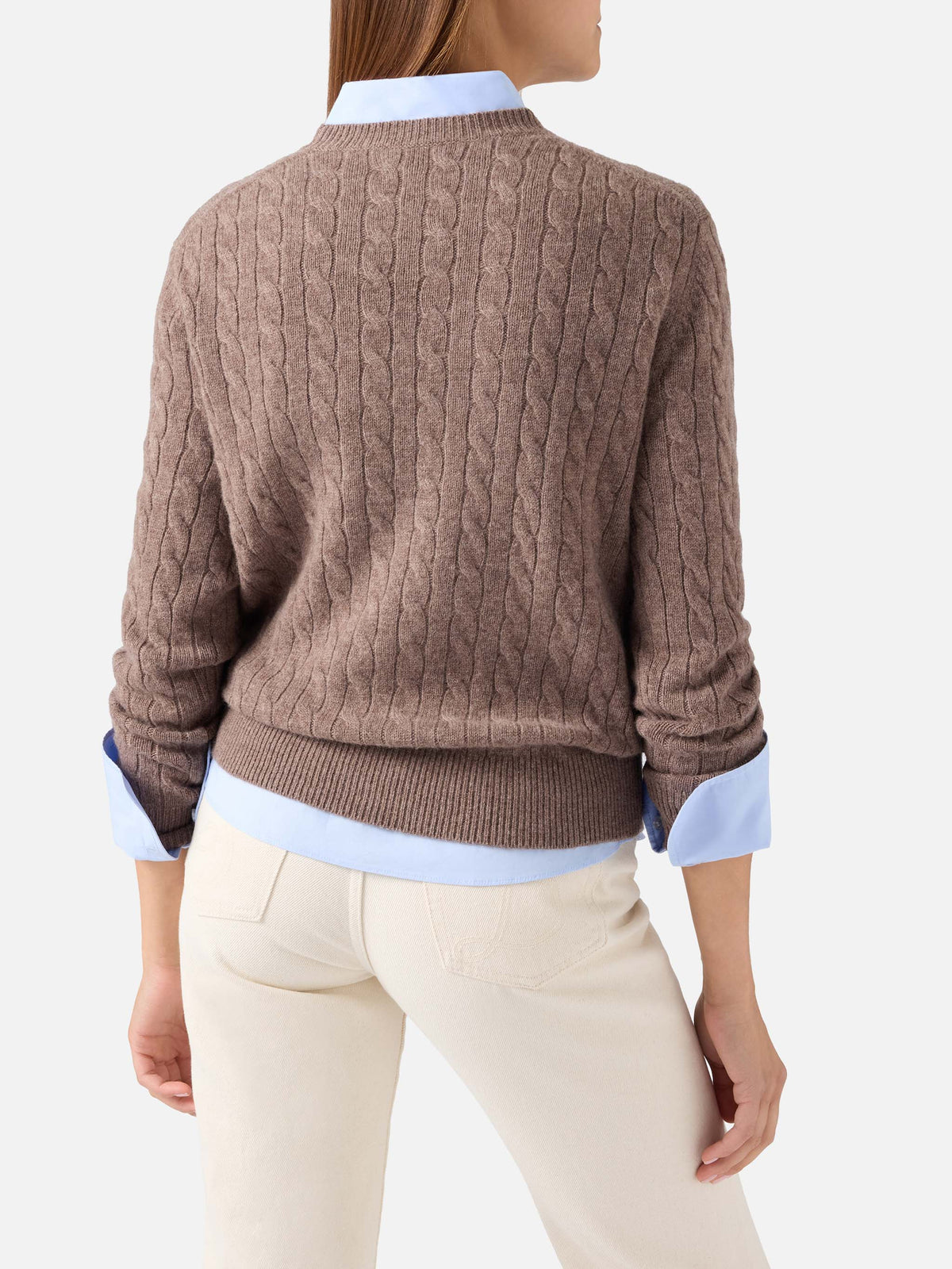 Nut Sorbonne wool crewneck knit with cable stitch