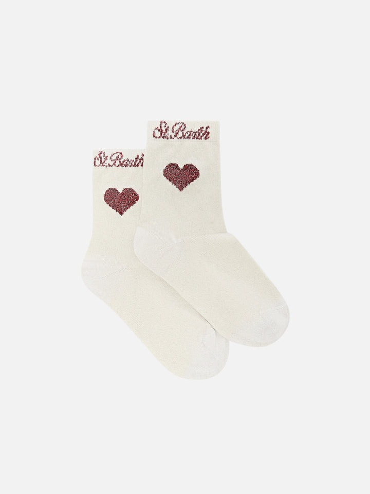 Calzini panna in lurex con motivo cuore