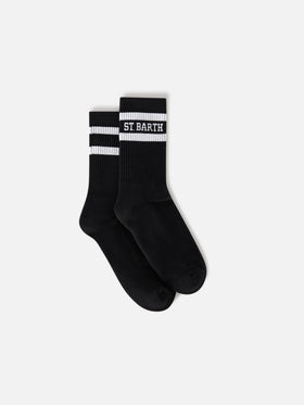 Calcetines deportivos de algodón negro con lettering St. Barth 