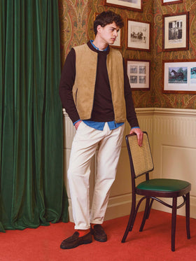 Gilet réversible Spencer en velours côtelé beige avec intérieur marron 