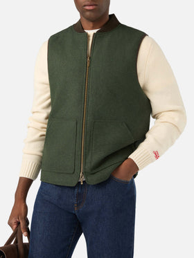 Gilet réversible Spencer en mélange de laine vert militaire 