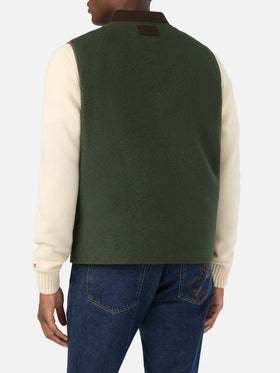 Gilet réversible Spencer en mélange de laine vert militaire 