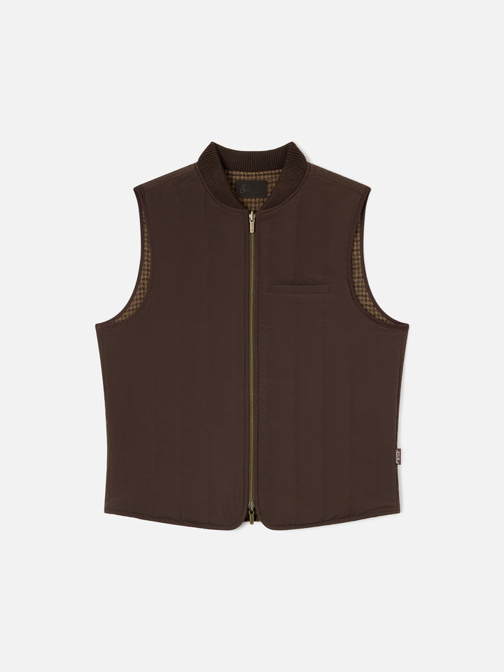 Brown Spencer wool reversible vest with houndstooth pattern