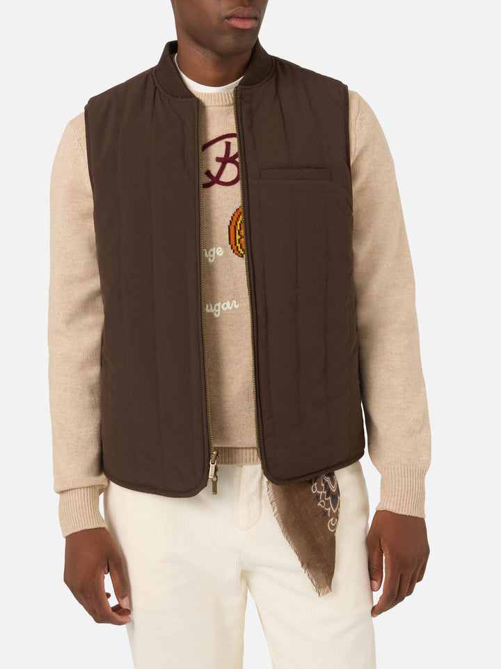Gilet réversible Spencer en laine marron avec motif pied-de-poule 