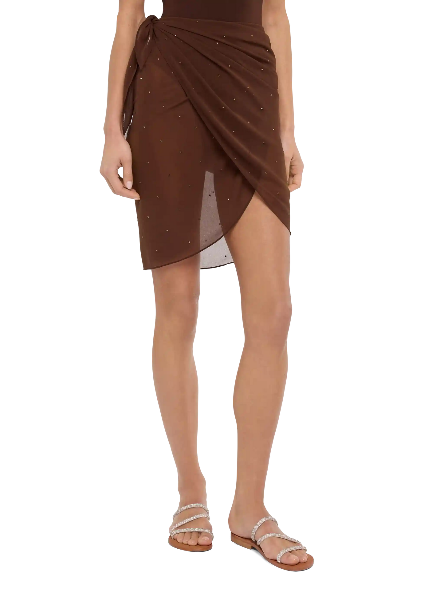 Sery short brown georgette pareo with rhinestone embellishment - MC2 Saint Barth