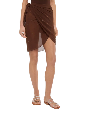 Sery short brown georgette pareo with rhinestone embellishment - MC2 Saint Barth