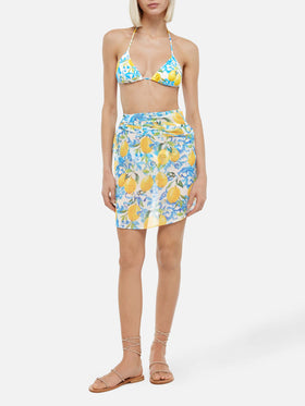 Sery short brown georgette pareo with majolica print - MC2 Saint Barth