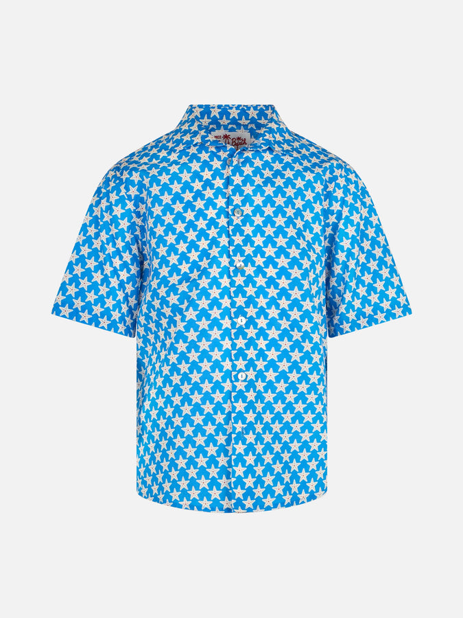 Mc2 Saint Barth Blue Boy muslin cotton shirt Sharouk with seastar print