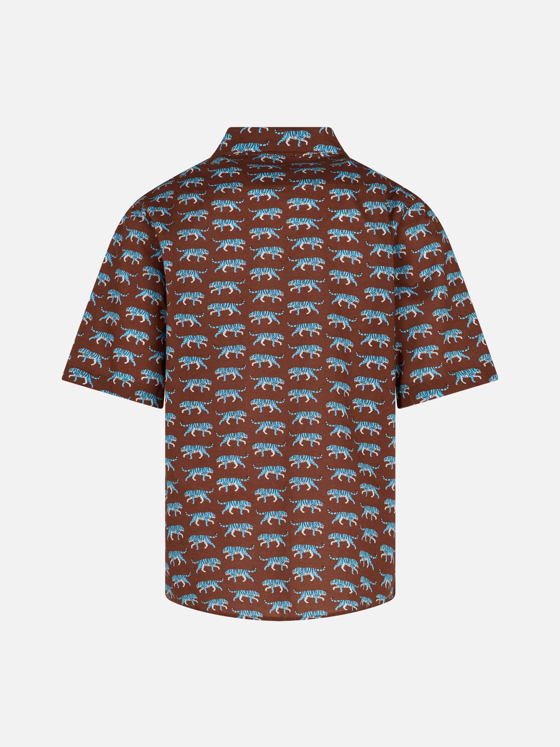 Brown Boy muslin cotton shirt Sharouk with tiger print - MC2 Saint Barth