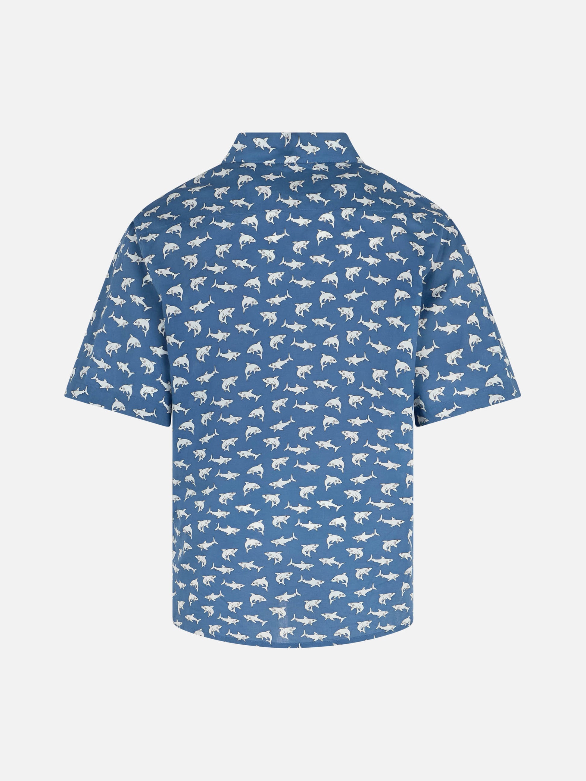 Blue Boy muslin cotton shirt Sharouk with shark print - MC2 Saint Barth