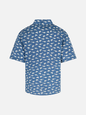 Blue Boy muslin cotton shirt Sharouk with shark print - MC2 Saint Barth