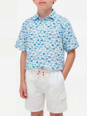 Camicia da bambino con stampa di squali azzurri