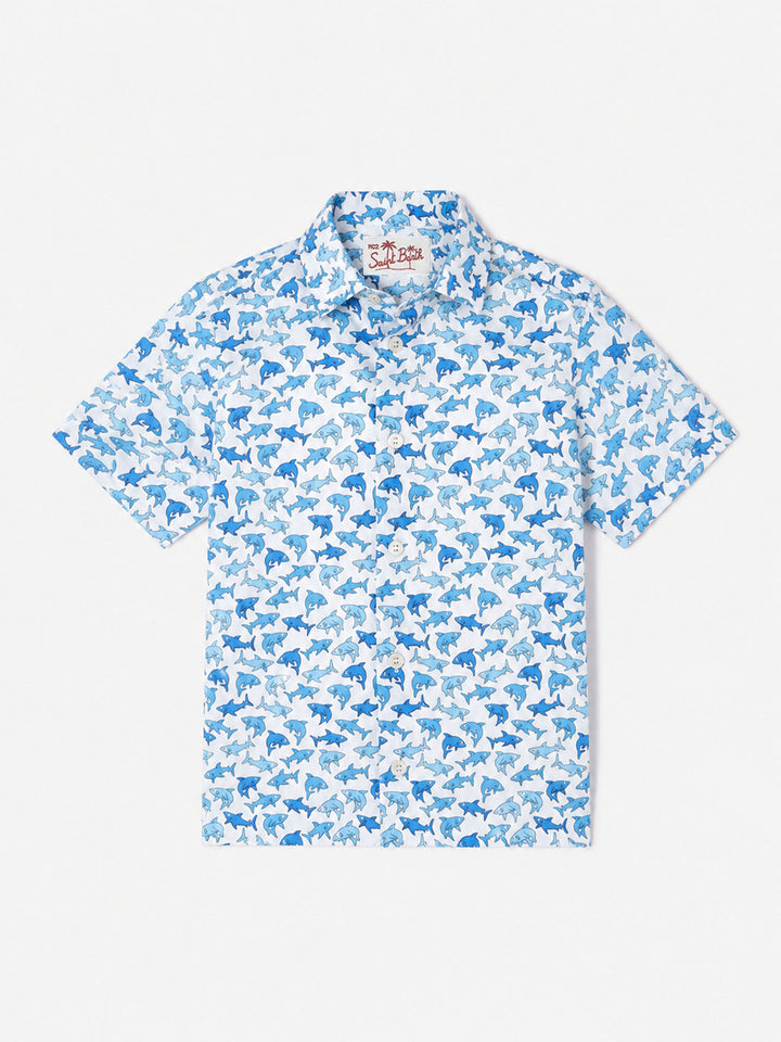 Camicia da bambino con stampa di squali azzurri