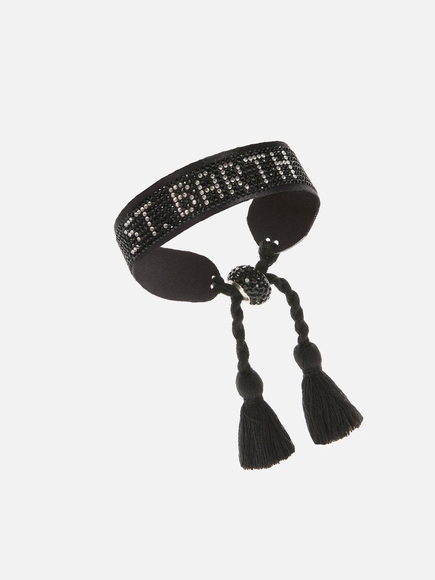 Black fabric bracelet with St. Barth beaded lettering