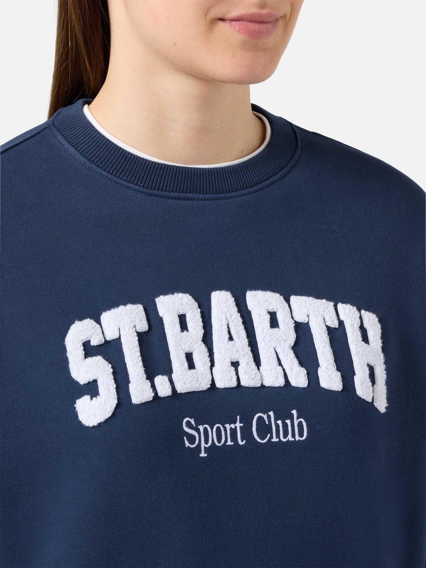 Felpa Stardust blu con logo effetto spugna e ricamo Sport Club
