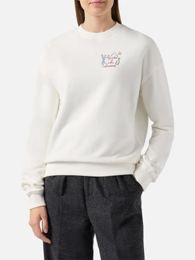 Stardust cotton sweatshirt in white with rhinestone appliqué Après Ski Queen