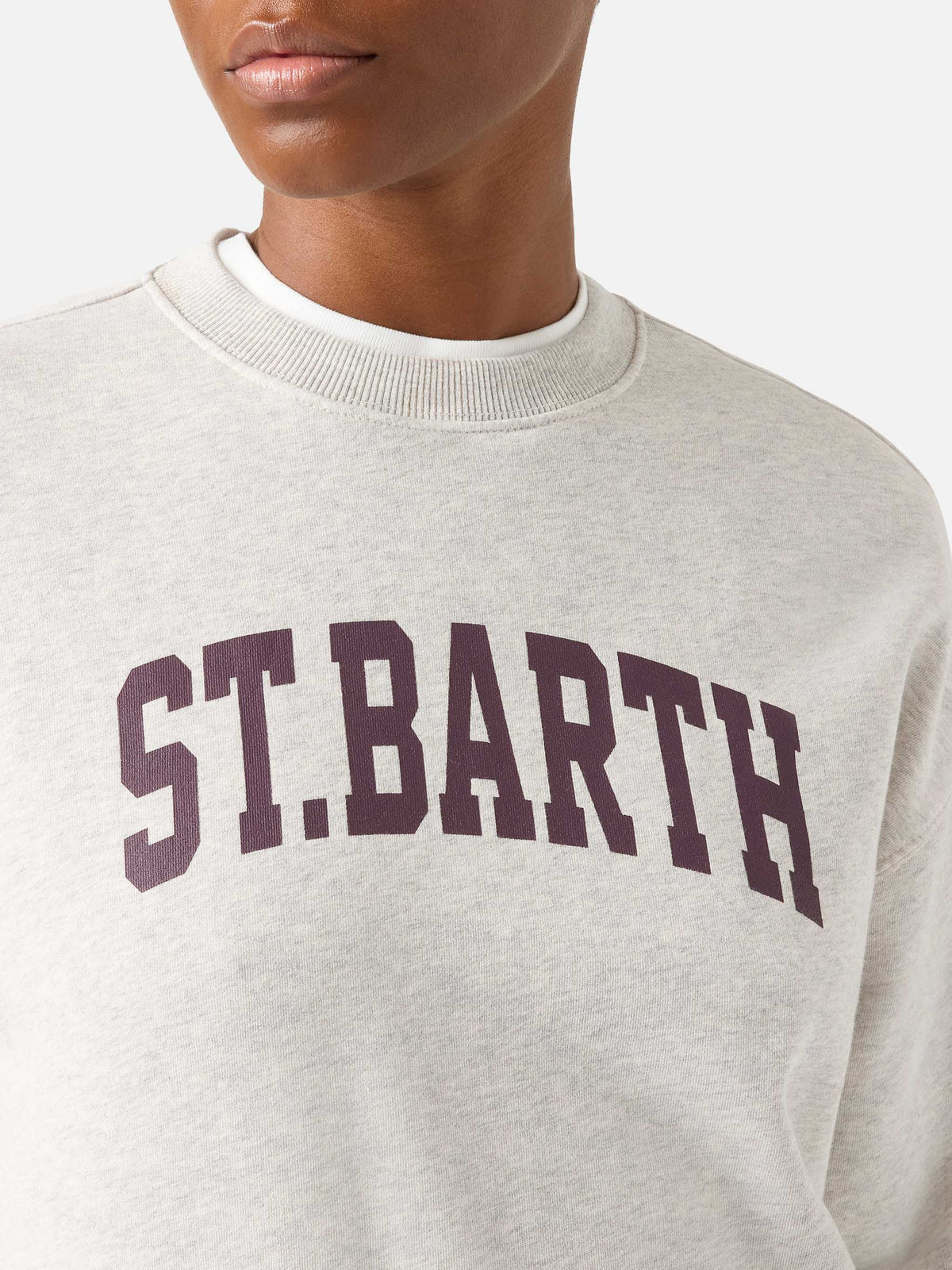 Sudadera con cuello redondo Stardust en algodón gris con estampado St. Barth 