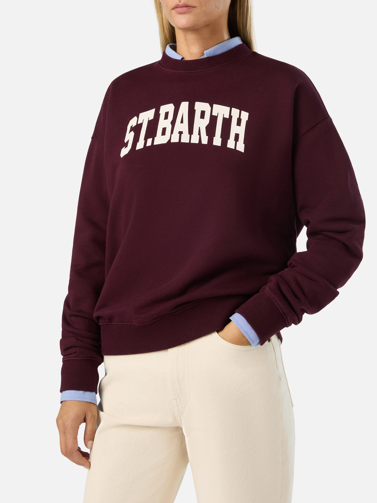 Felpa Stardust bordeaux con stampa St. Barth