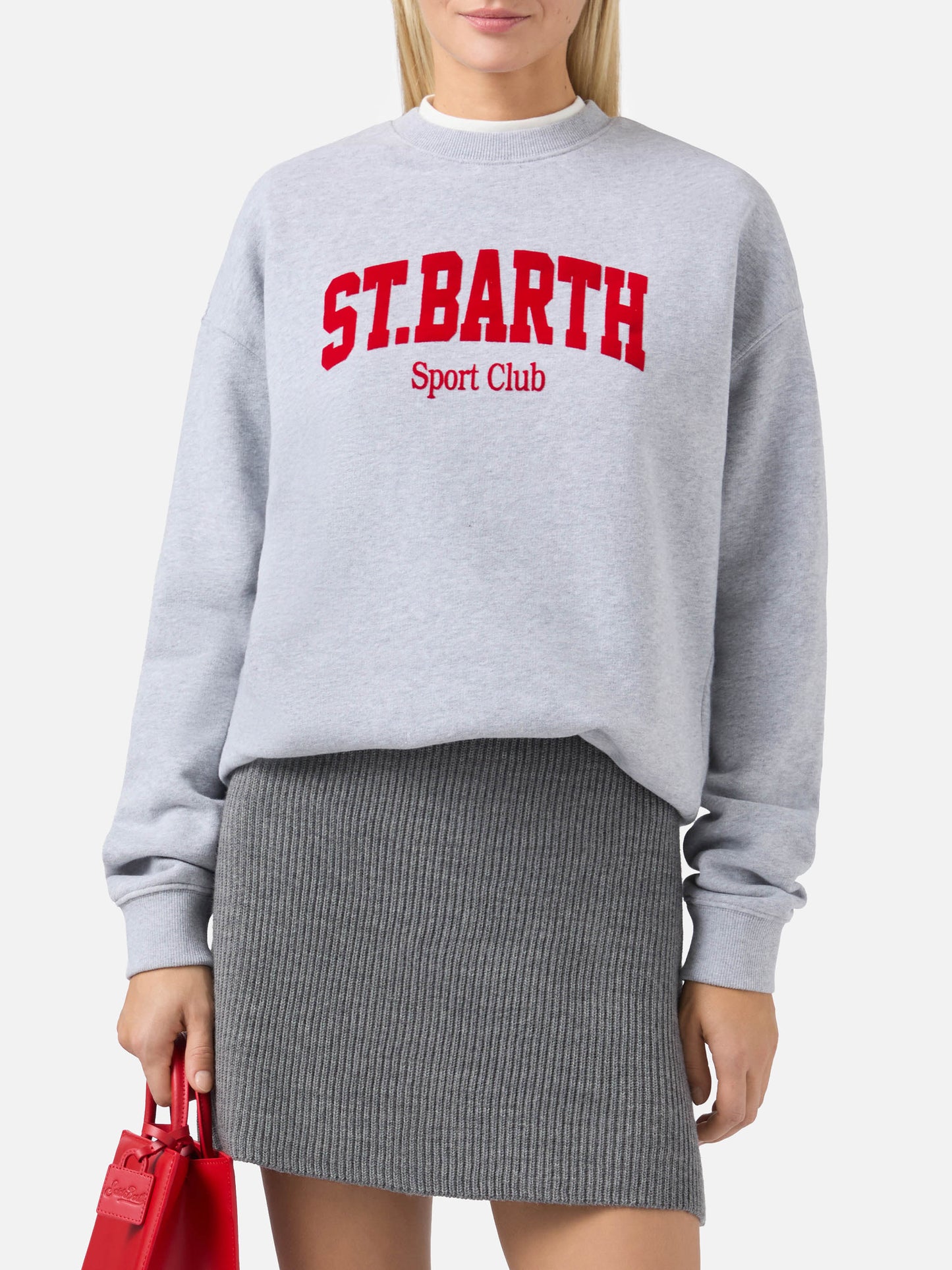 Stardust cotton sweatshirt in grey with St. Barth Sport Club flock print