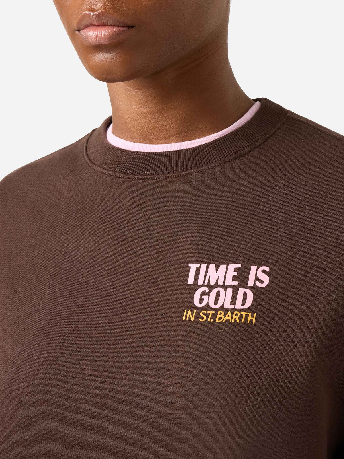 Felpa Stardust marrone con stampa Time Is Gold