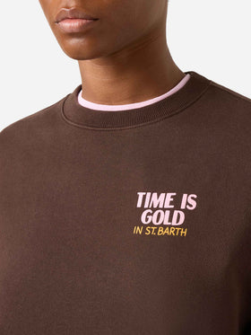 Felpa Stardust marrone con stampa Time Is Gold