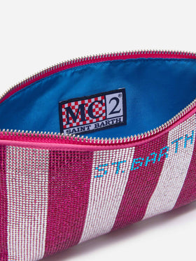 Mini Bag Strassy con strass rosa e argento