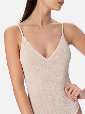 Woman beige crinkle one piece swimsuit Susanne - MC2 Saint Barth