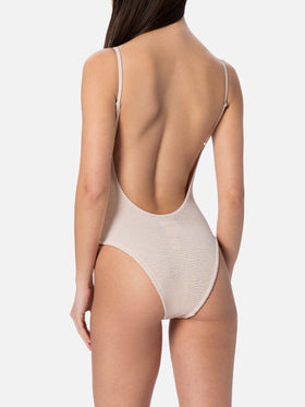 Woman beige crinkle one piece swimsuit Susanne - MC2 Saint Barth
