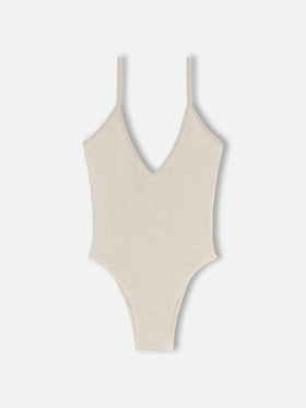 Woman beige crinkle one piece swimsuit Susanne - MC2 Saint Barth