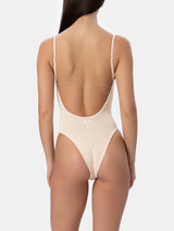 Woman beige crinkle one piece swimsuit Susanne MC2 Saint Barth