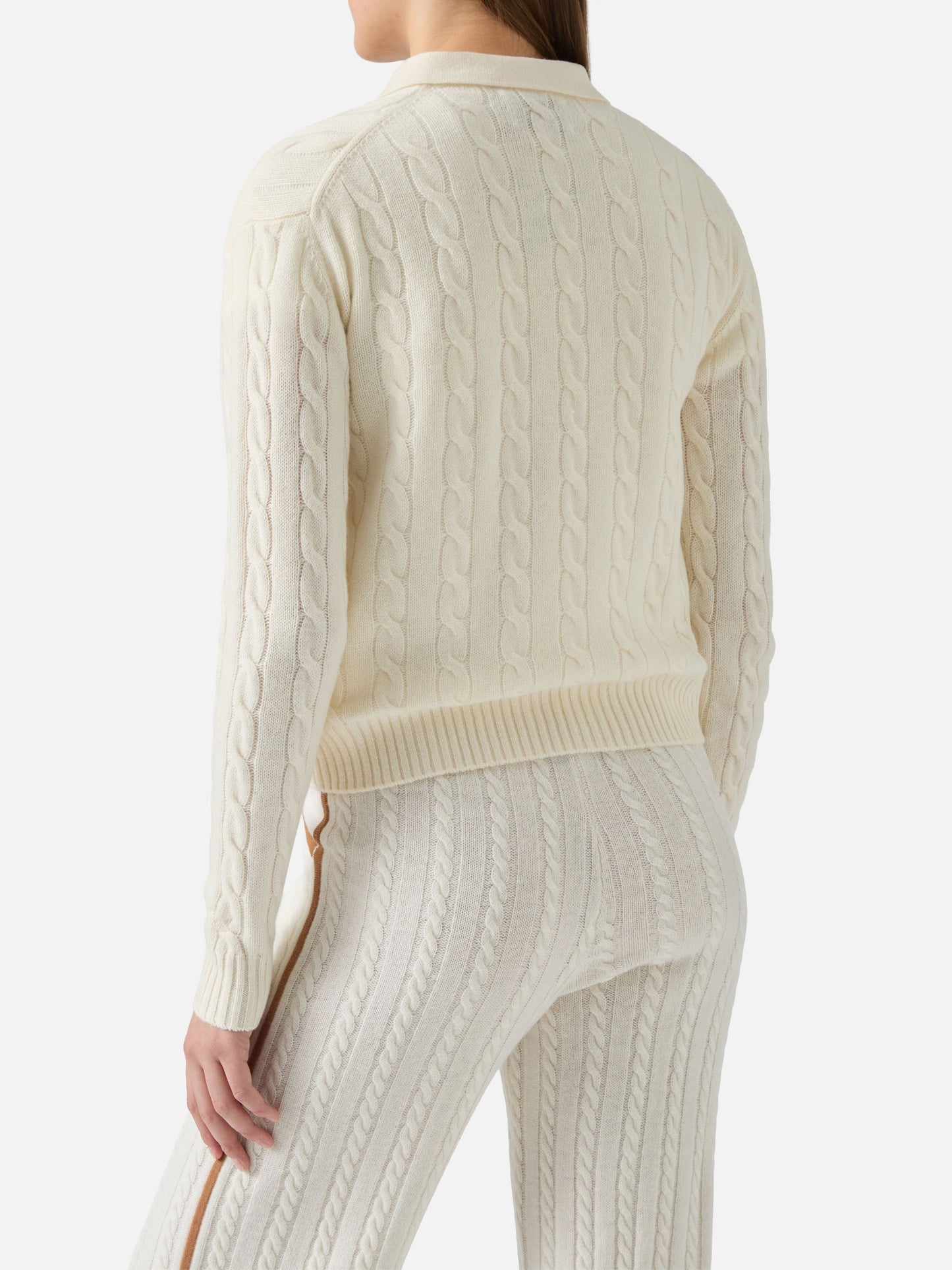 Savoy soft-touch cable-knit merino wool polo sweater in white