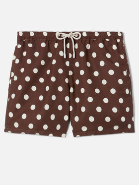 Costume mare Syros marrone con ricamo pois a contrasto